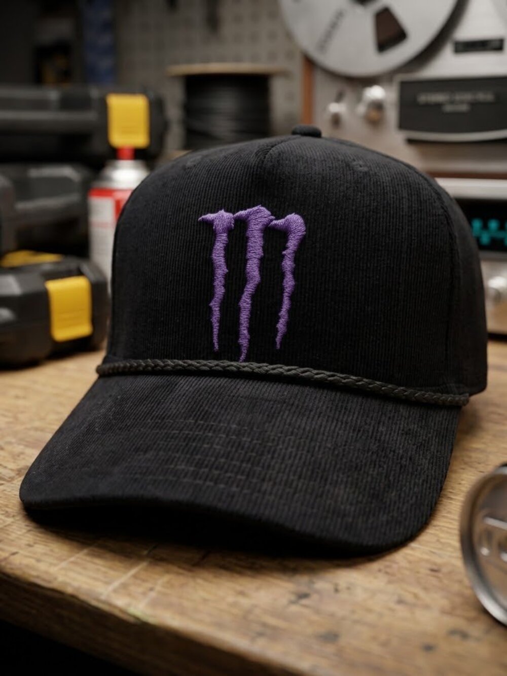 Retro Monster Energy Hat Purple Claw Black Corduroy Rope Snapback Cap USA New